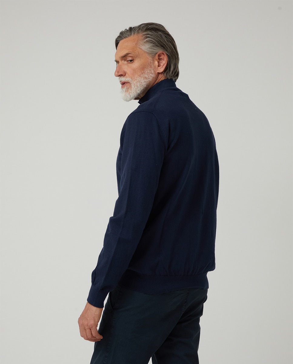 Camisola de Malha Fina com Fecho de Correr Azul-marinho-2