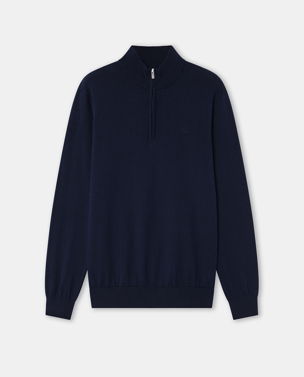Camisola de Malha Fina com Fecho de Correr Azul-marinho-4