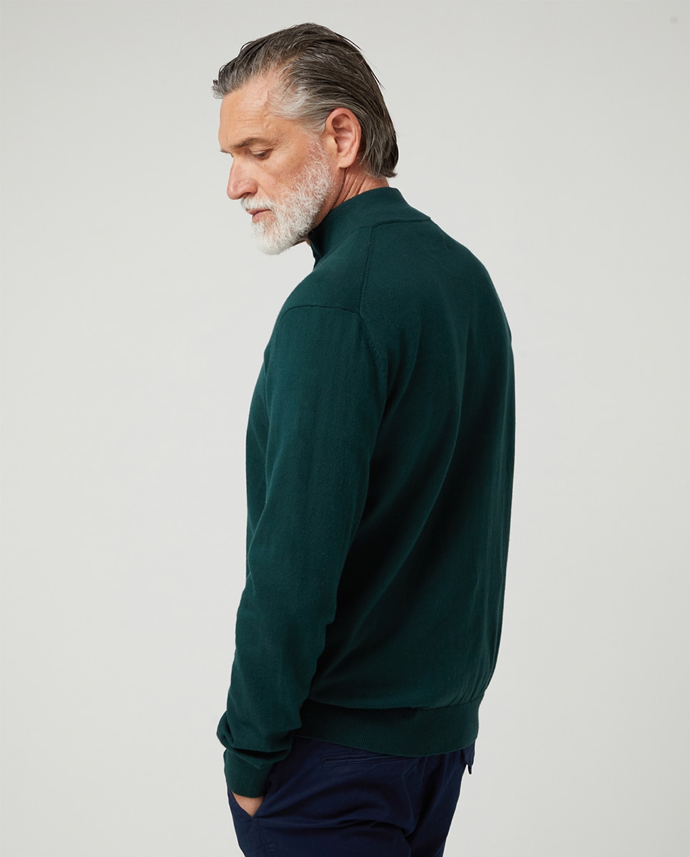 Camisola de Malha Fina com Fecho de Correr Verde-escuro-2