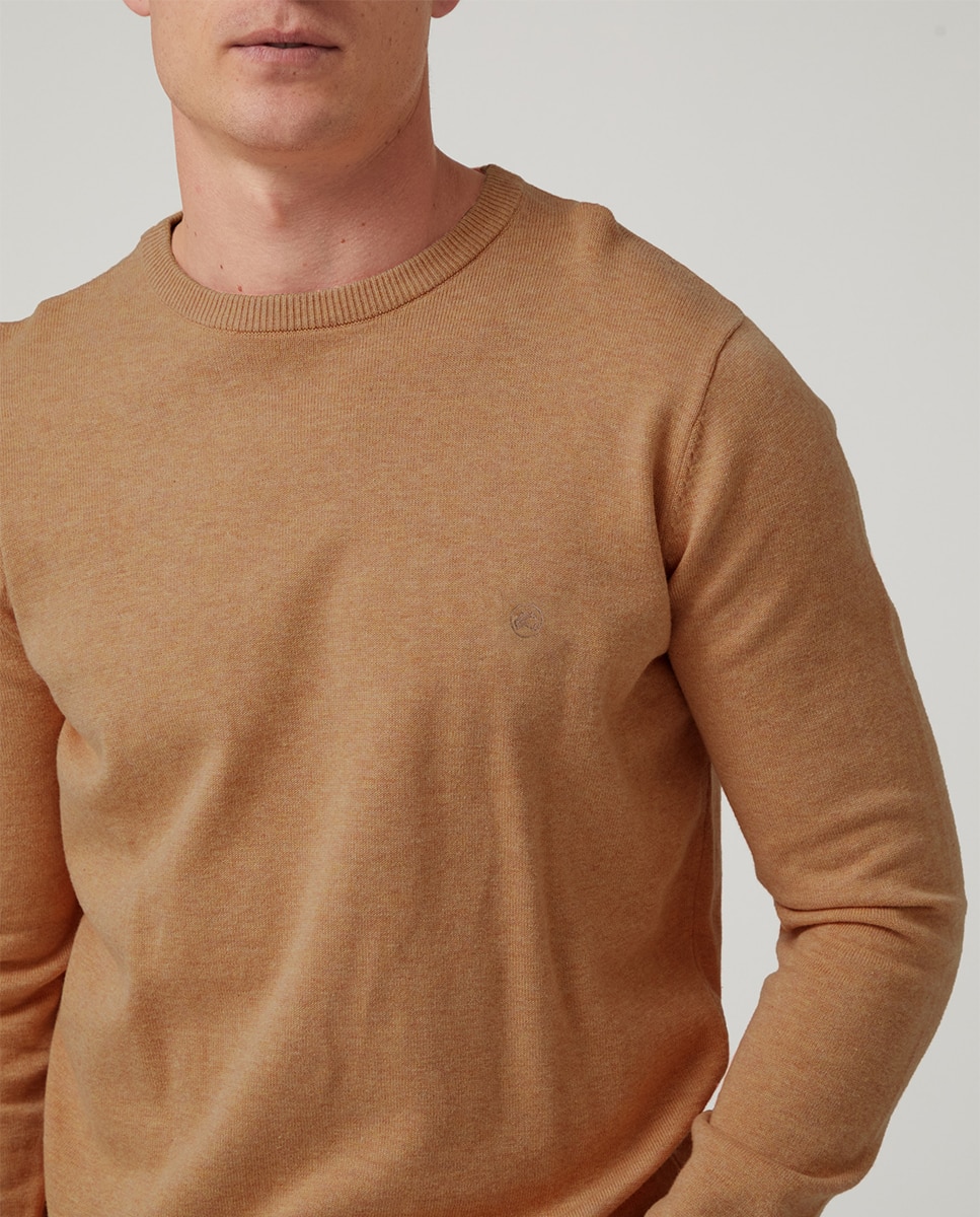 Camisola de Malha Básica com Decote Redondo Bege-3