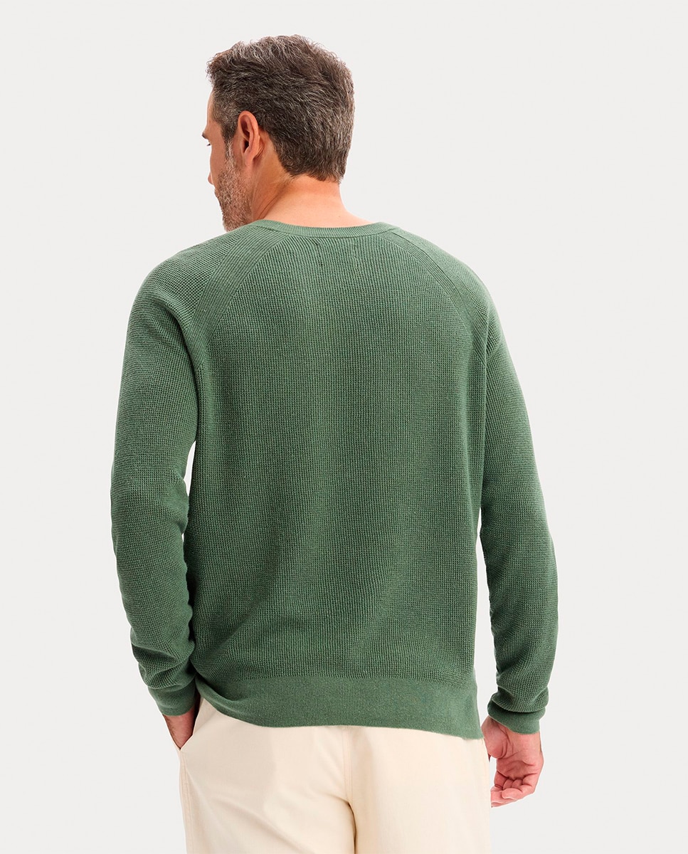 Camisola de Malha com Manga Comprida e Decote Redondo Verde-2