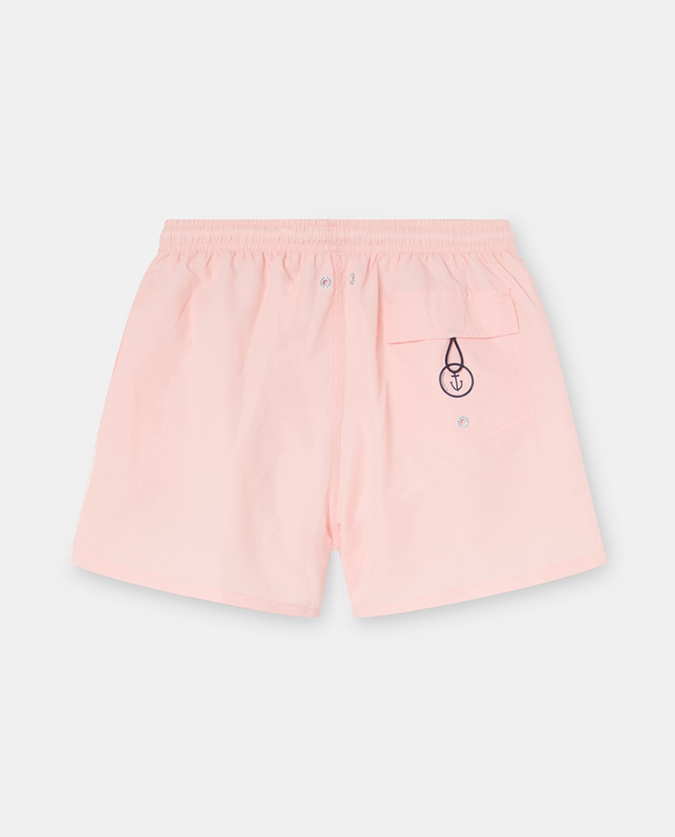 Calções de Banho em Tecido Liso com Emblema de Logótipo Rosa-6