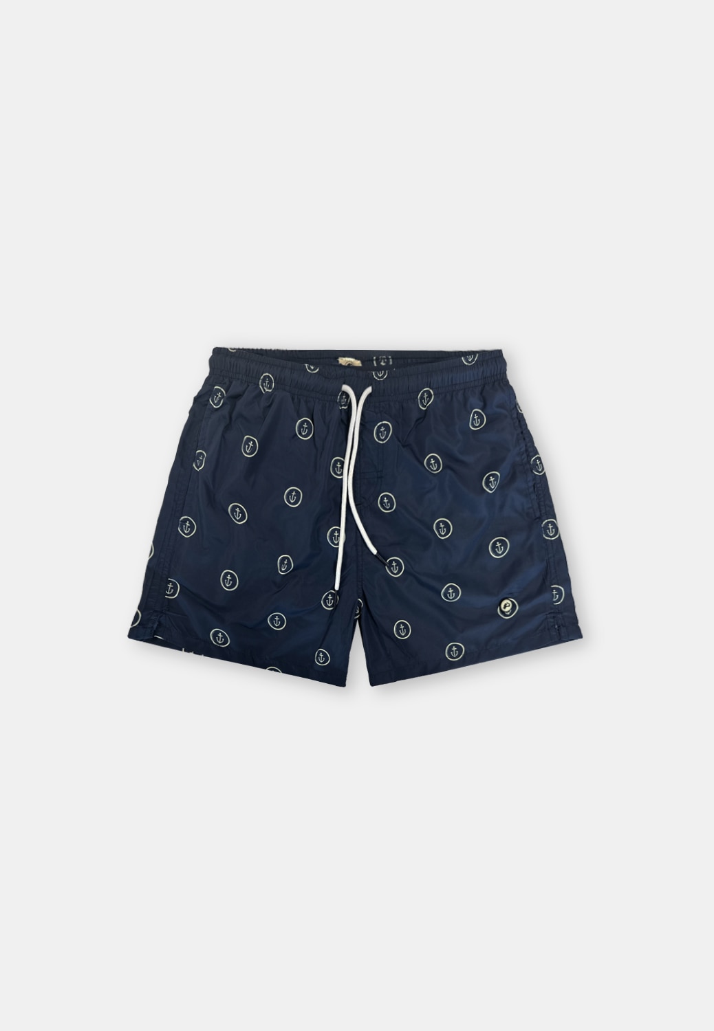 Calções de Banho em Tecido Estampado com Emblema de Logótipo Azul-marinho-4