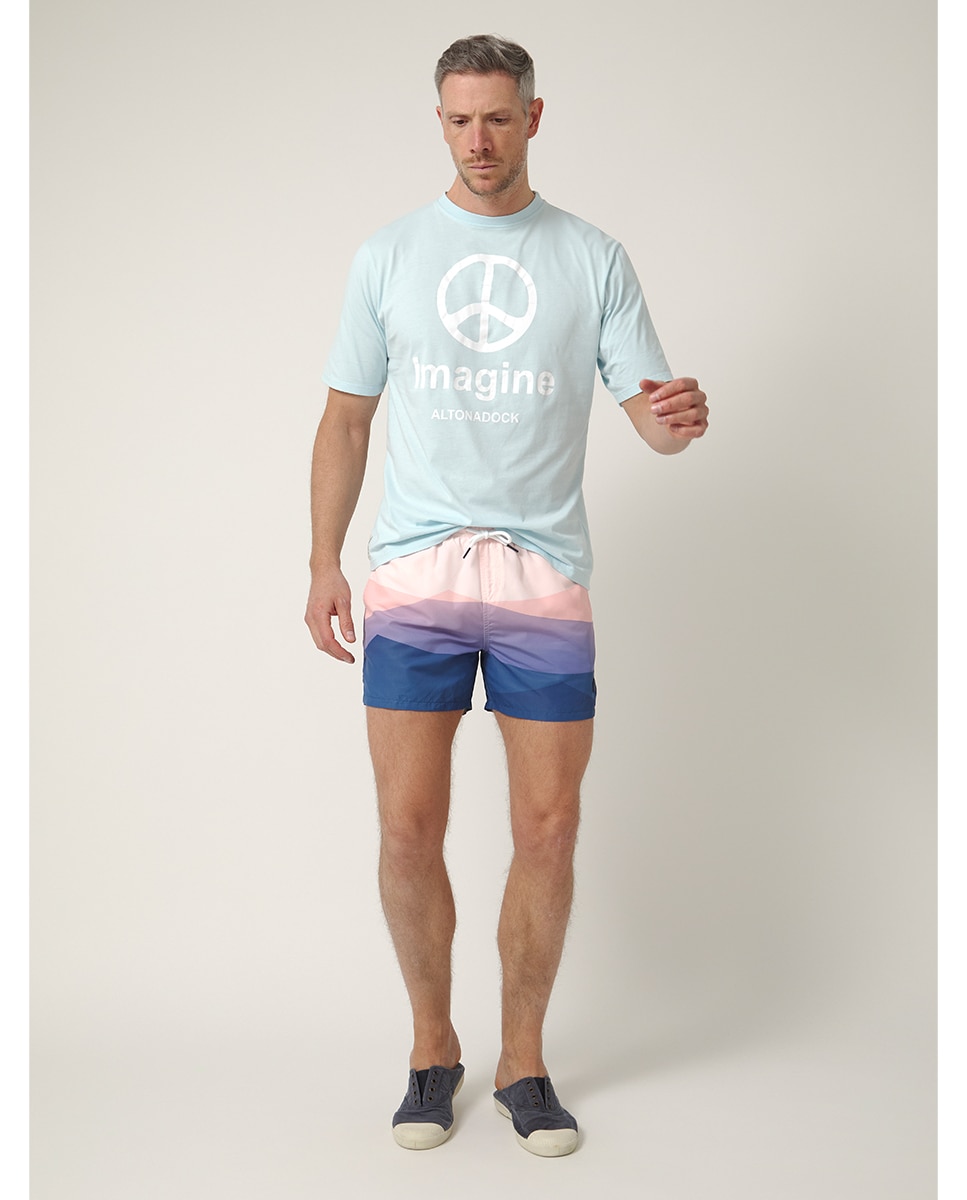 Imagem 0 de Calções de Banho em Tecido Estampado com Emblema de Logótipo.