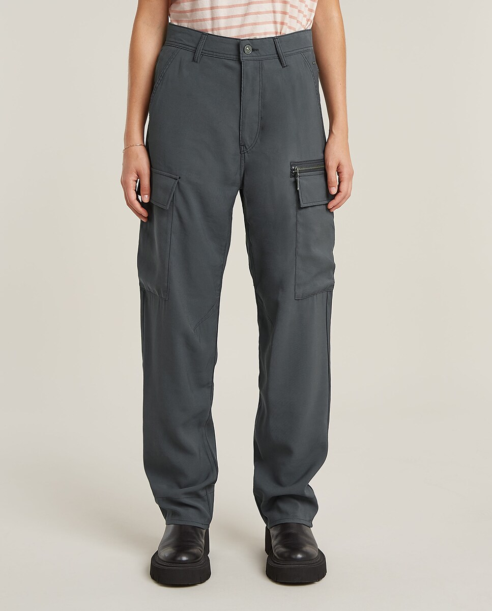 Calças Regular com Detalhe Subtil de Pinças nos Joelhos Cinzento-2