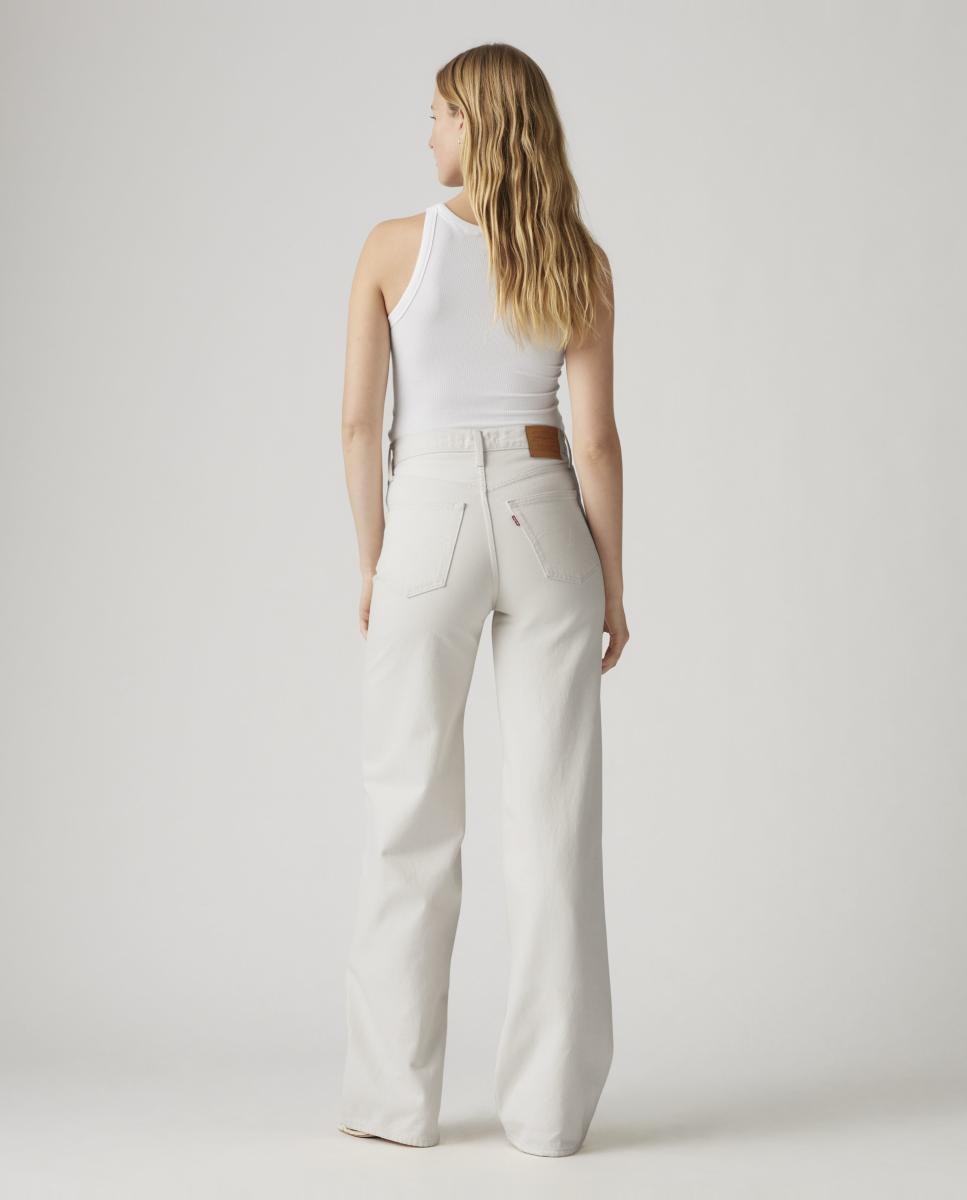 Calças Regular Ribcage? Wide Leg Creme-2
