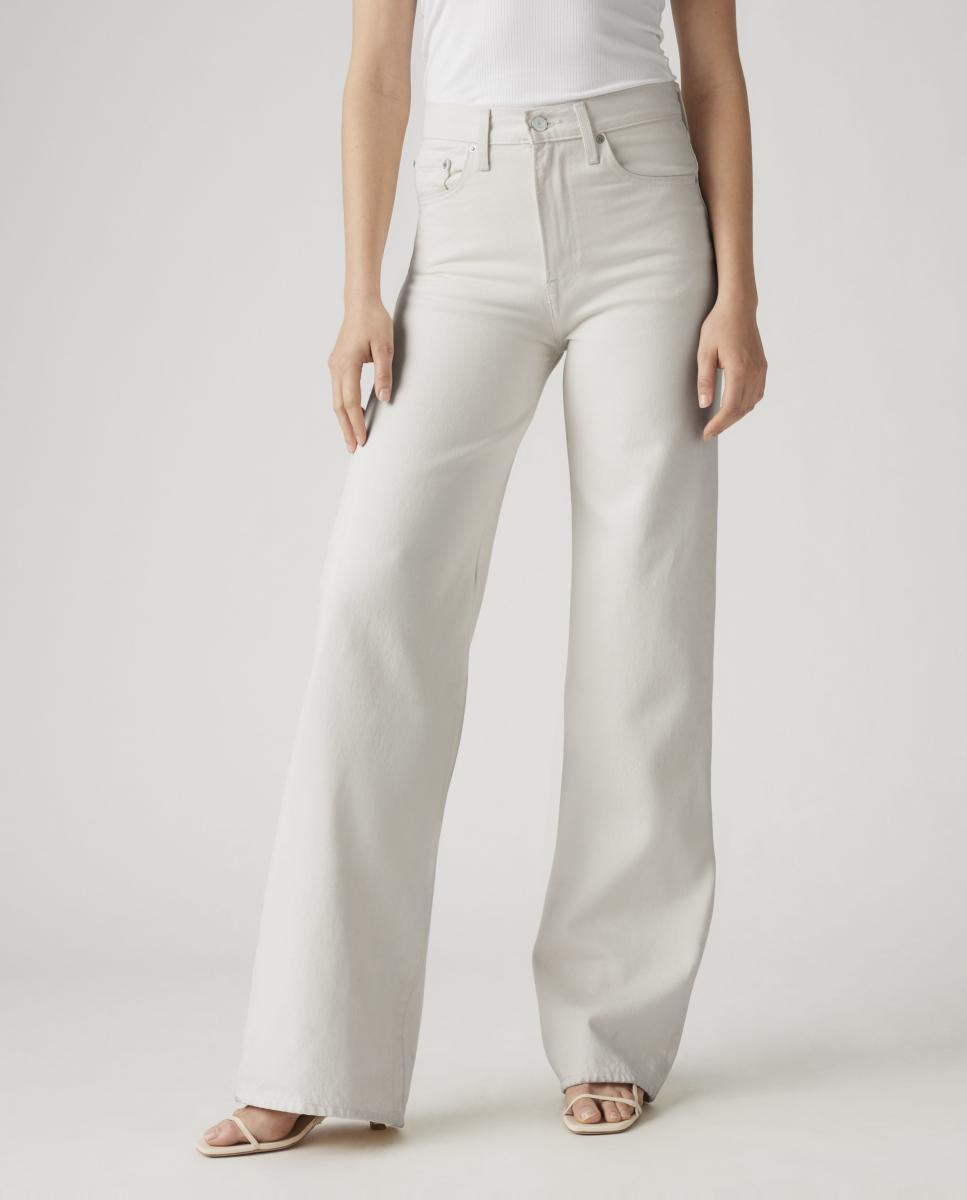 Calças Regular Ribcage? Wide Leg Creme-3