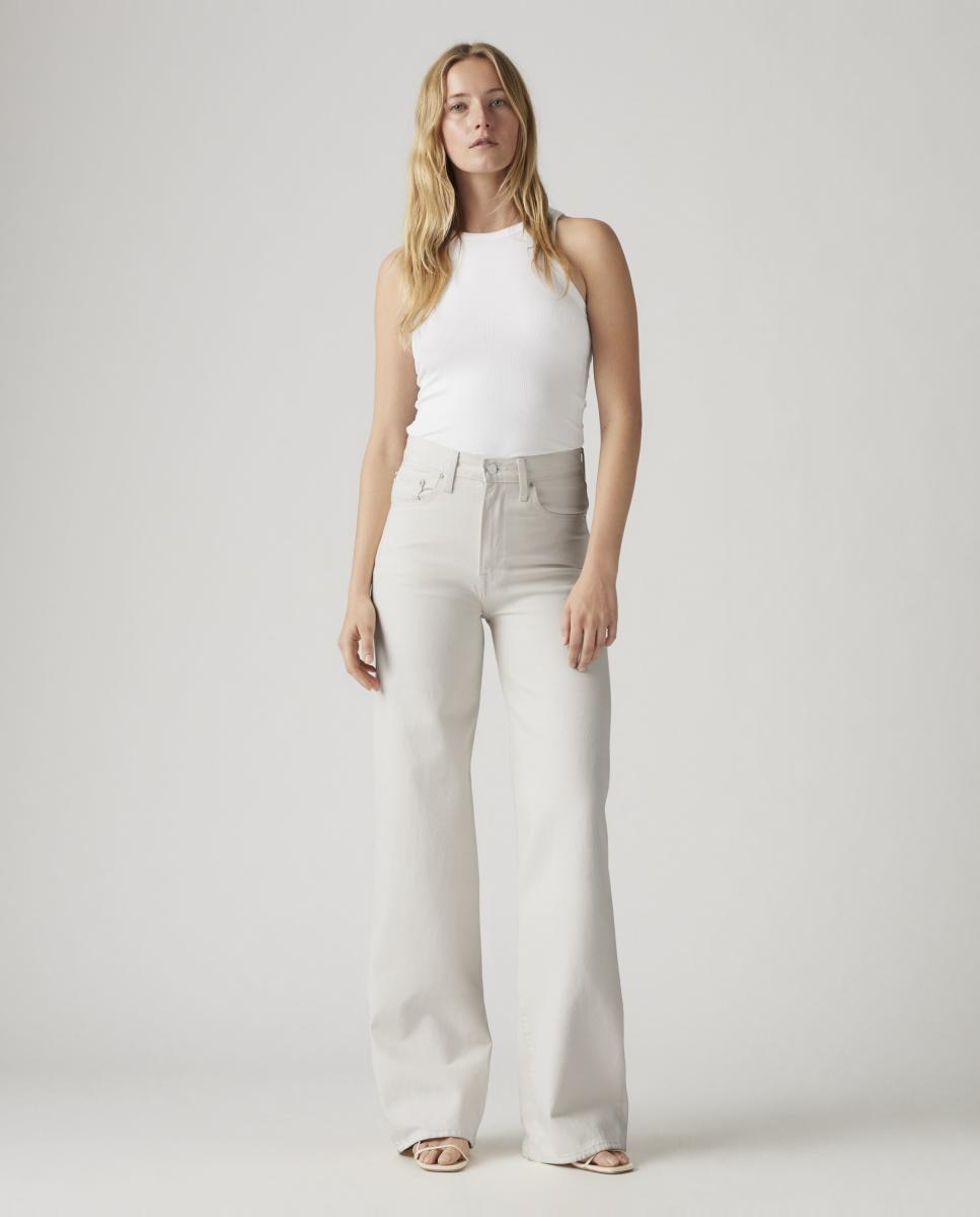 Calças Regular Ribcage? Wide Leg Creme-4