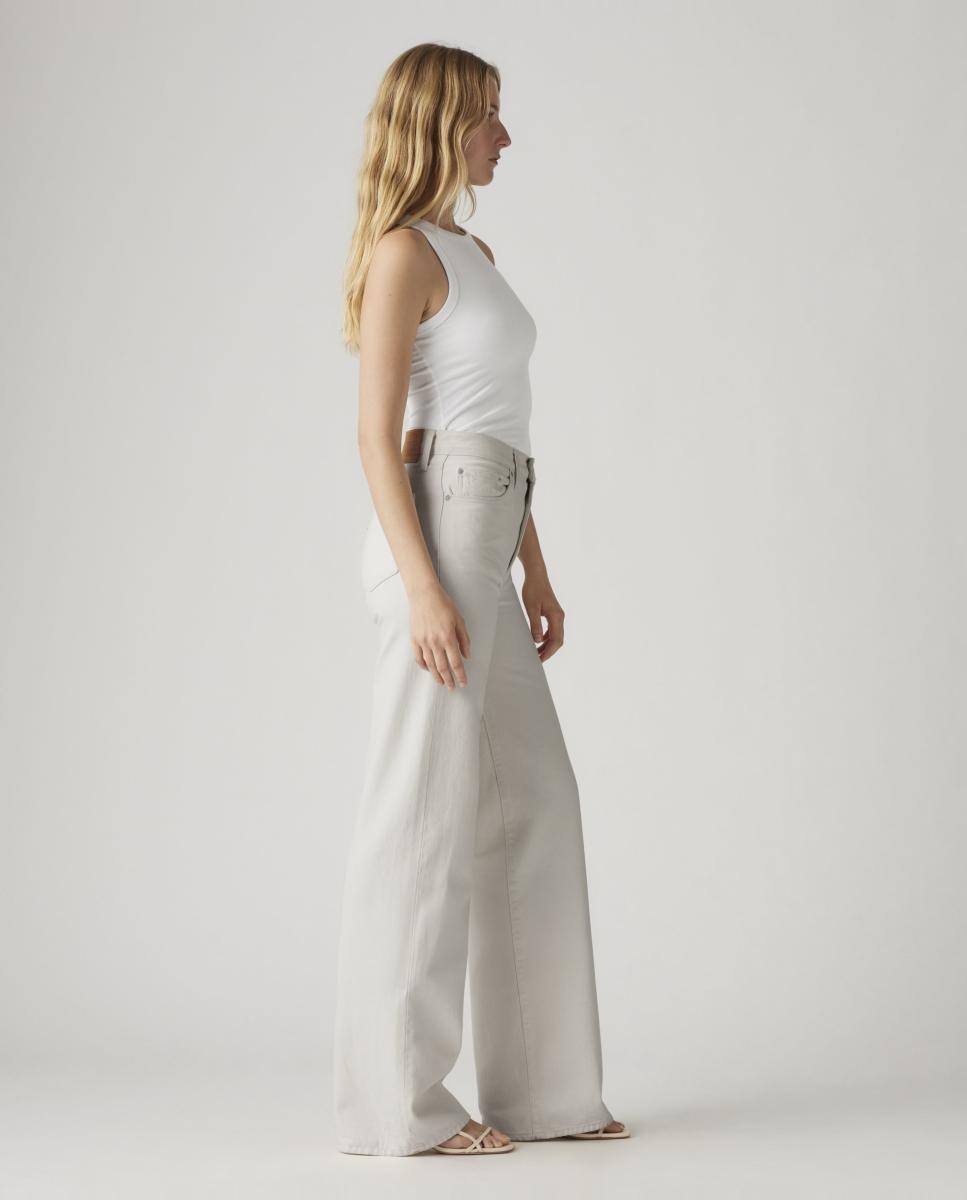 Calças Regular Ribcage? Wide Leg Creme-5