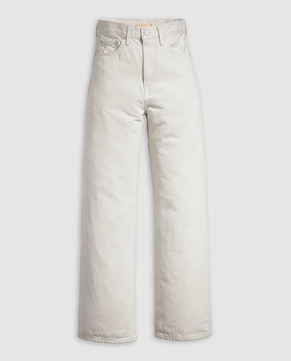 Calças Regular Ribcage? Wide Leg Creme-6
