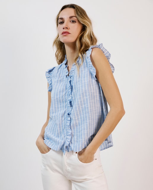 Imagen 0 de Camisa volantes de manga sisa de mujer