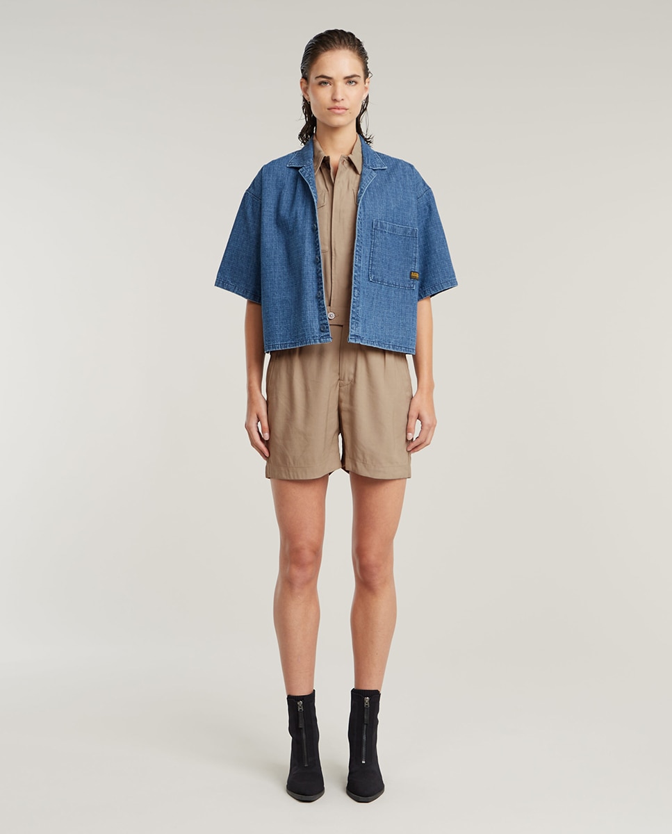 Macacão Curto sem Mangas e de Corte Largo Castanho-6