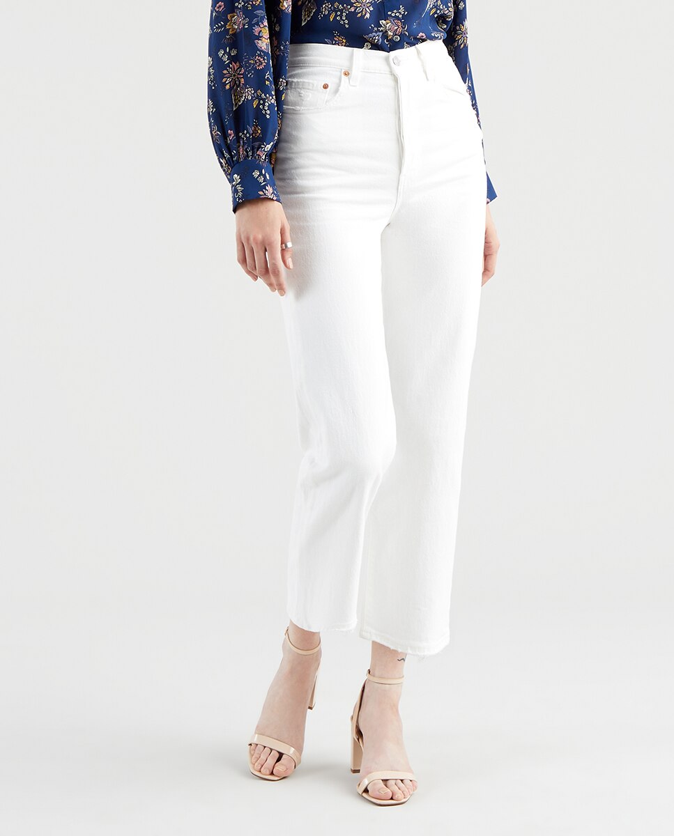 Jeans Ribcage Straight Ankle? com Lavagem Clara Branco-2