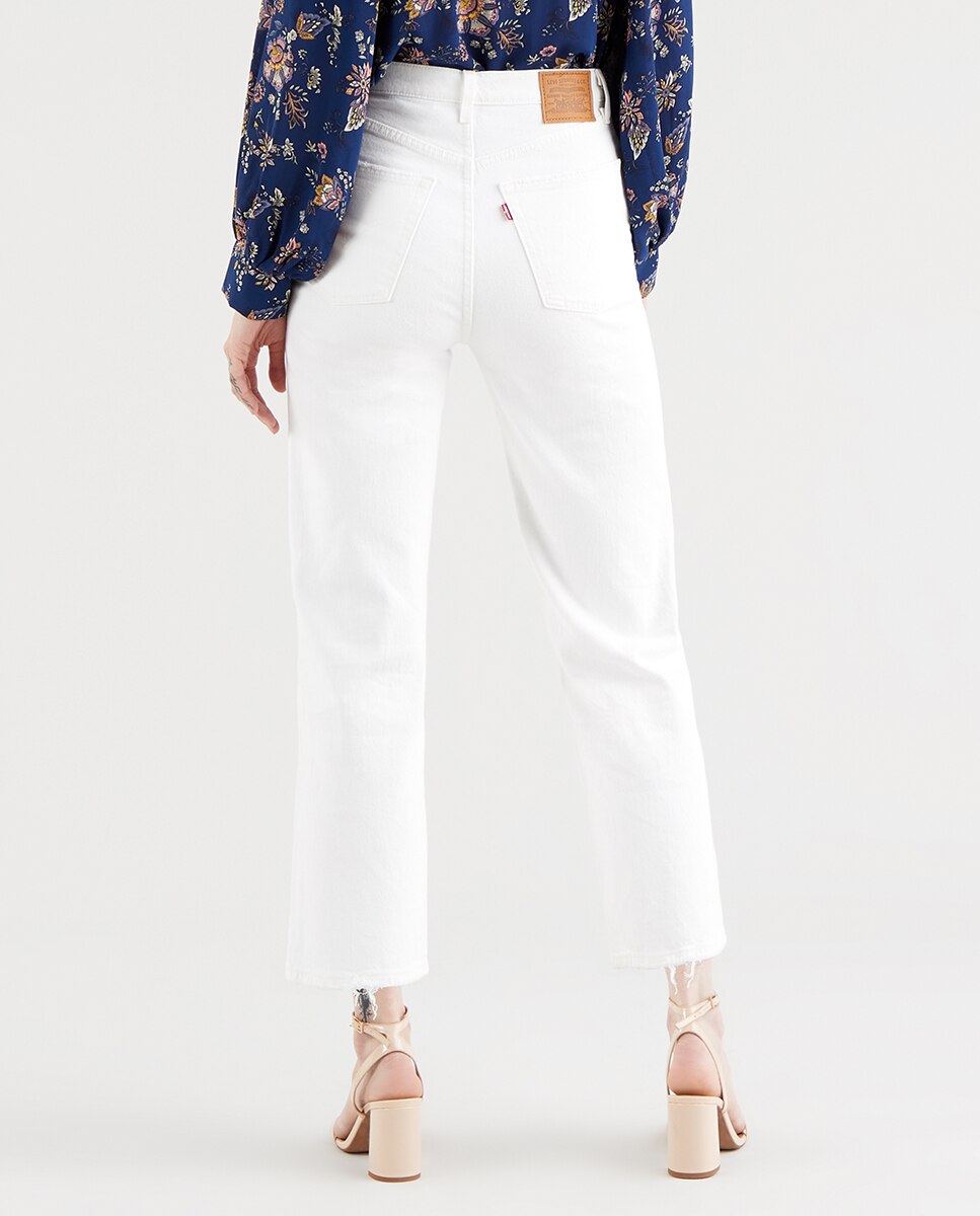 Jeans Ribcage Straight Ankle? com Lavagem Clara Branco-3