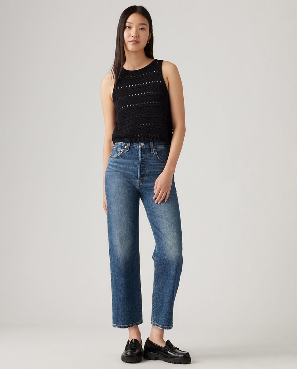 Jeans Straight Ribcage™ Straight Ankle de Cintura Subida Azul-5