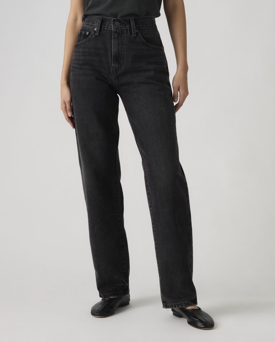 Jeans Straight Easy Dad com Cintura Subida Cinzento-escuro-3