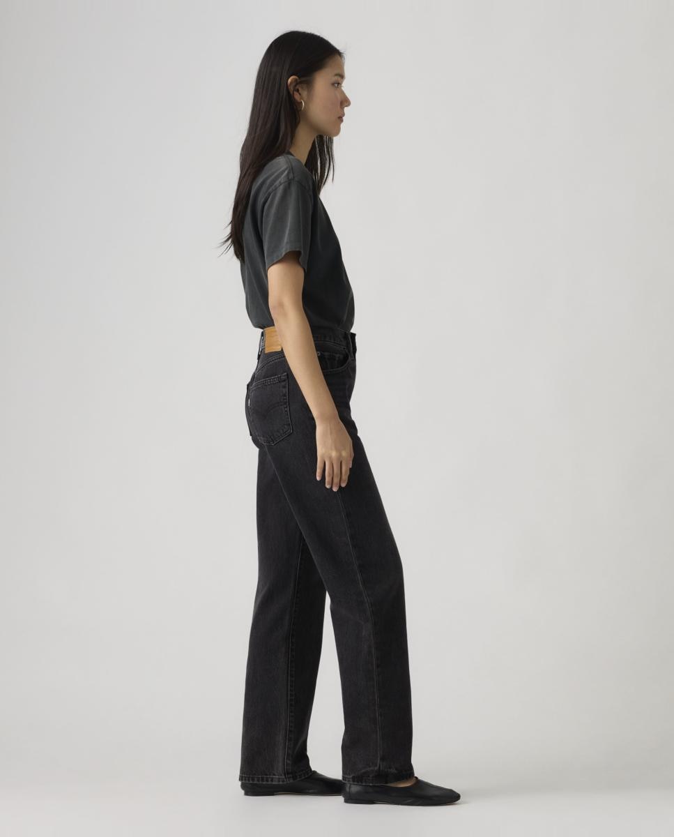 Jeans Straight Easy Dad com Cintura Subida Cinzento-escuro-4