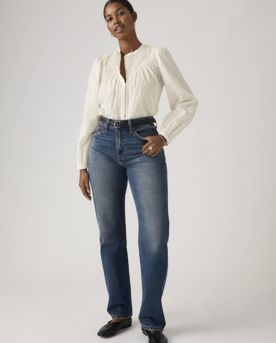 Jeans Straight Easy Dad com Cintura Subida Azul-5