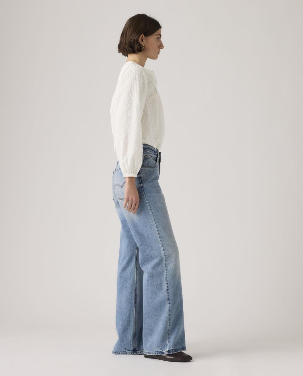 Jeans à Boca de Sino Loose Boot com Cintura Média Azul-claro-5