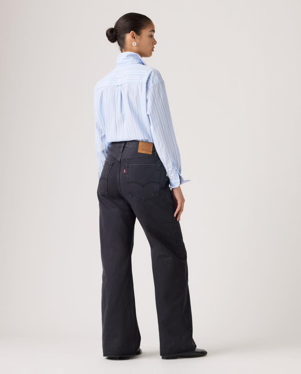 Jeans à Boca de Sino Loose Boot com Cintura Média Cinzento-escuro-2
