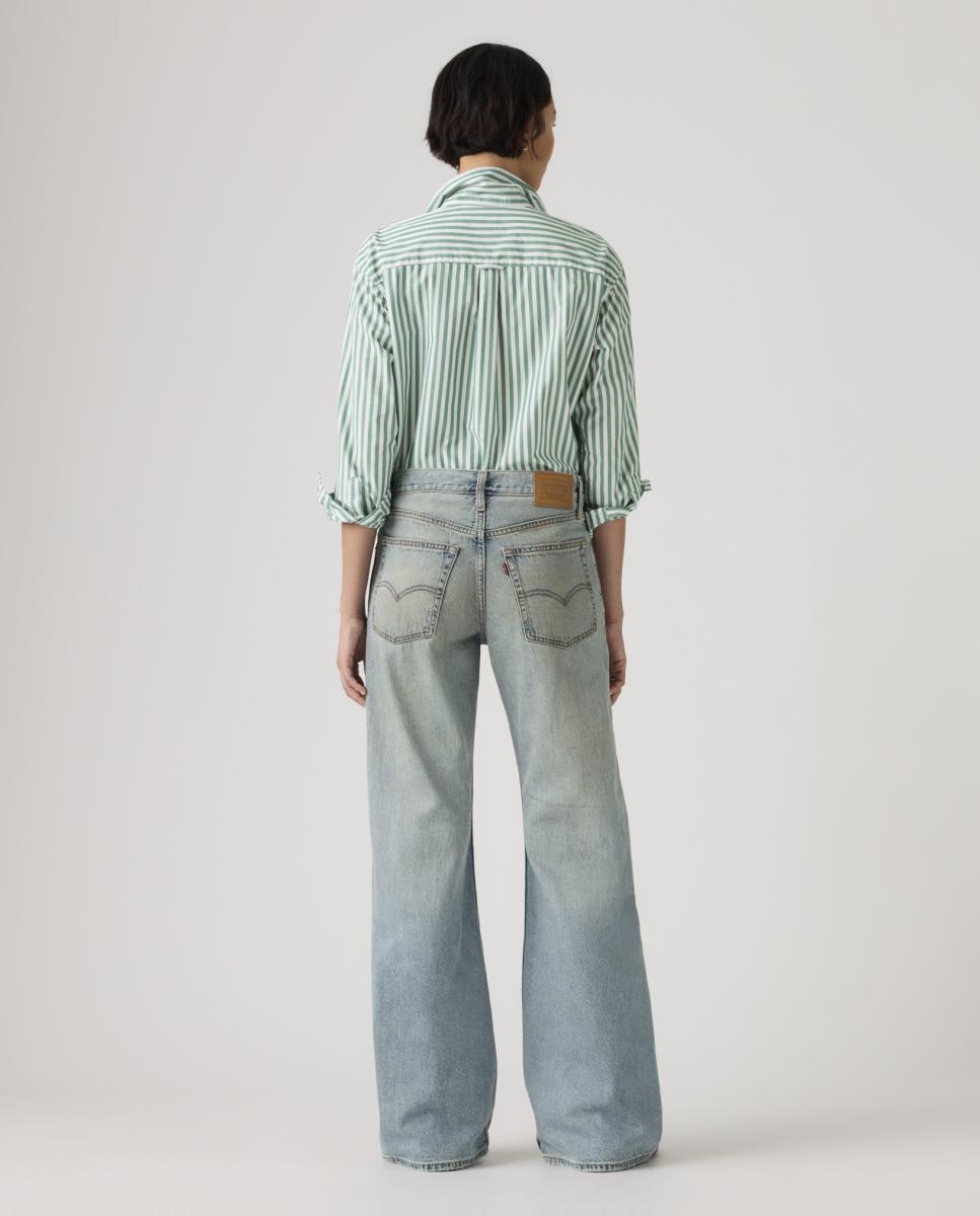 Jeans à Boca de Sino Loose Boot com Cintura Média Azul-claro-2