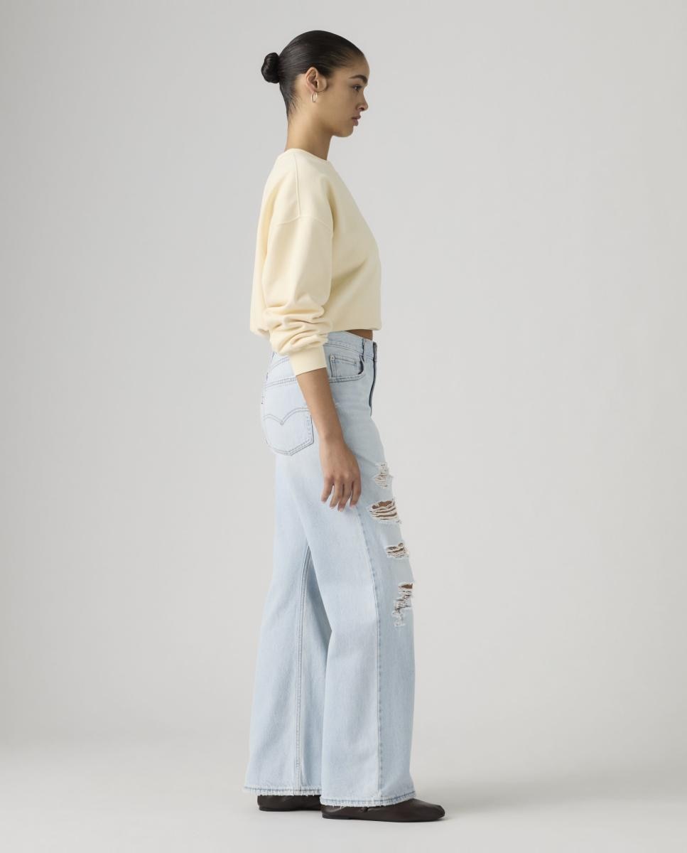 Jeans à Boca de Sino Loose Boot com Cintura Média Azul-claro-5