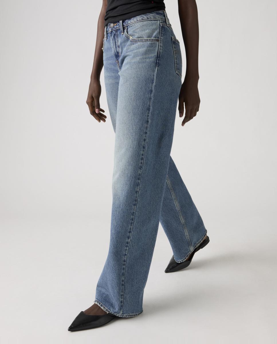 Jeans Straight Low Loose com Cintura Baixa Azul-claro-3