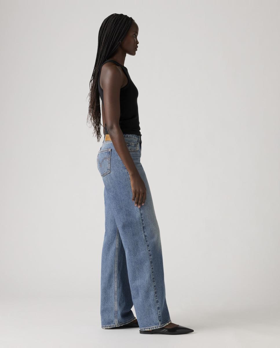Jeans Straight Low Loose com Cintura Baixa Azul-claro-4