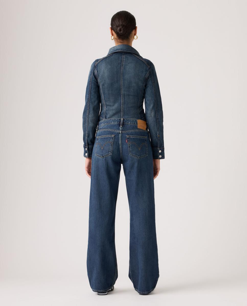 Jeans Straight Low Loose com Cintura Baixa Azul-índigo-2
