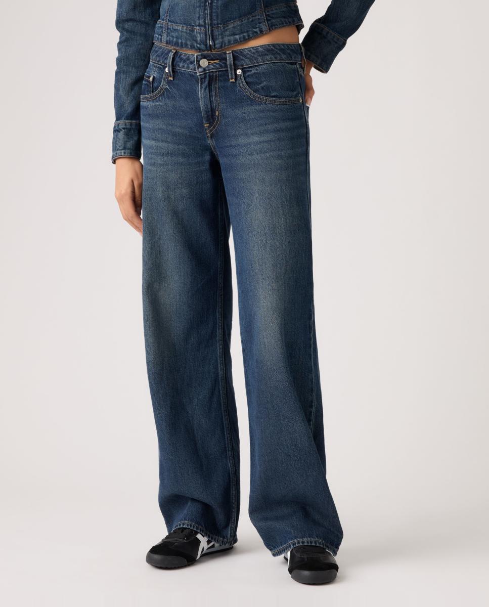 Jeans Straight Low Loose com Cintura Baixa Azul-índigo-3