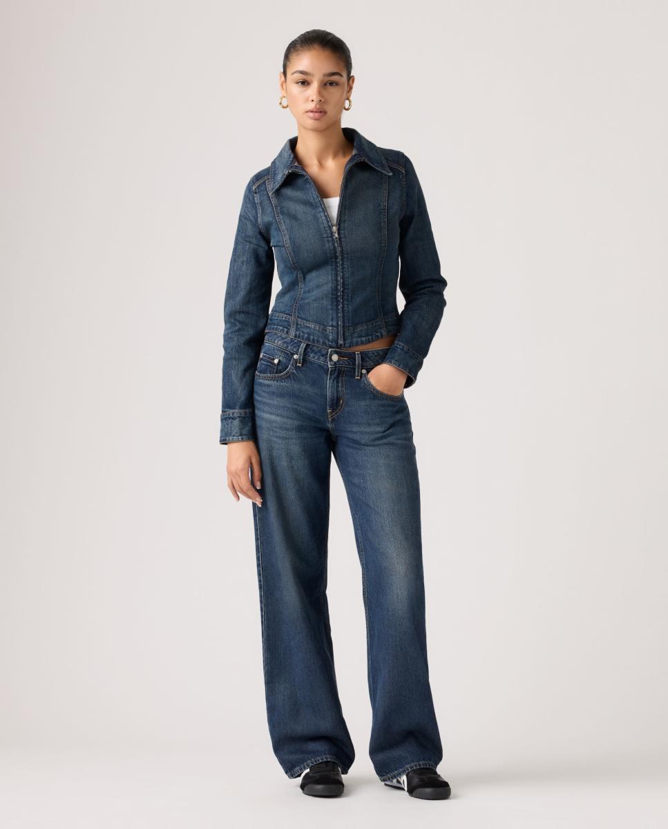 Jeans Straight Low Loose com Cintura Baixa Azul-índigo-4