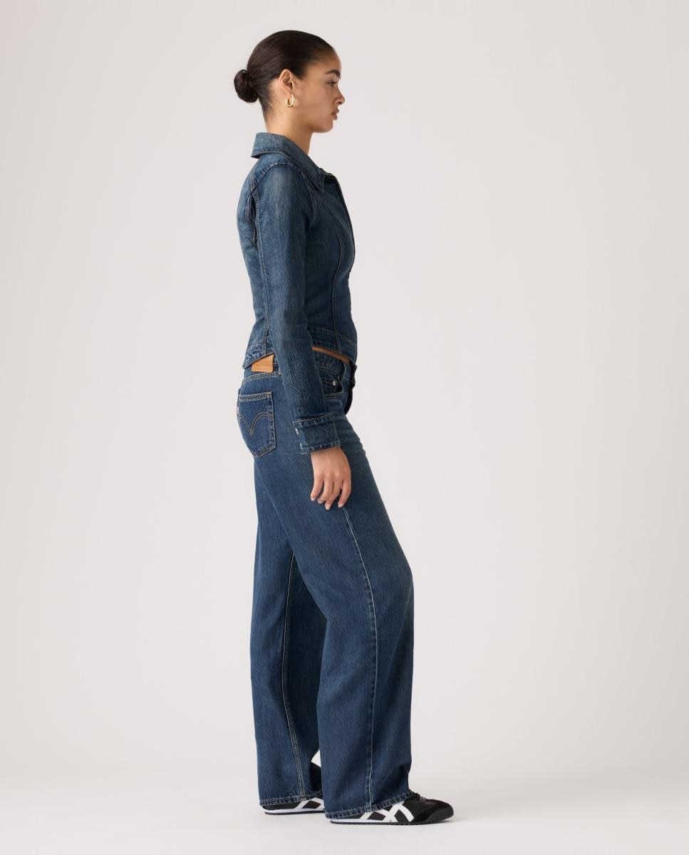 Jeans Straight Low Loose com Cintura Baixa Azul-índigo-5