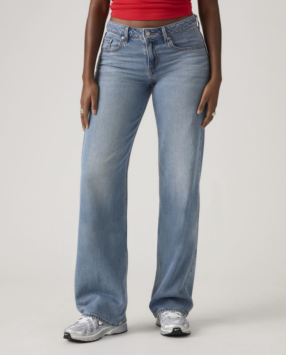Jeans Straight Low Loose com Cintura Baixa Azul-claro-3