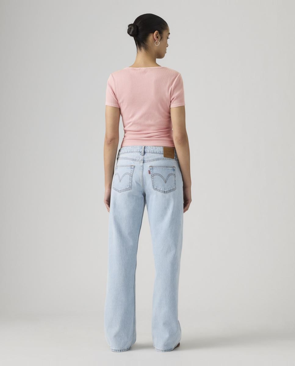 Jeans Straight Low Loose com Cintura Baixa Azul-claro-2