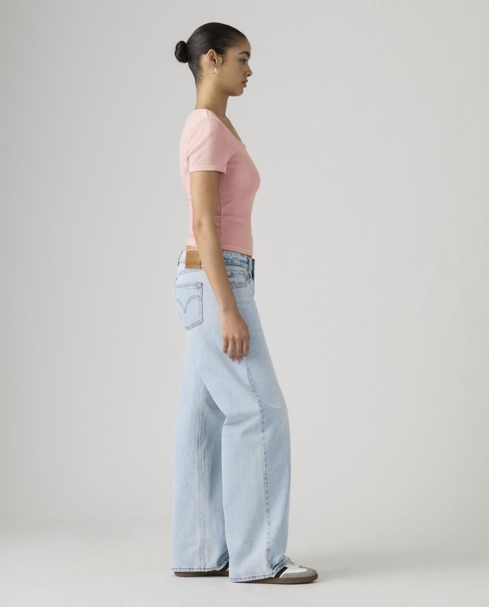 Jeans Straight Low Loose com Cintura Baixa Azul-claro-4