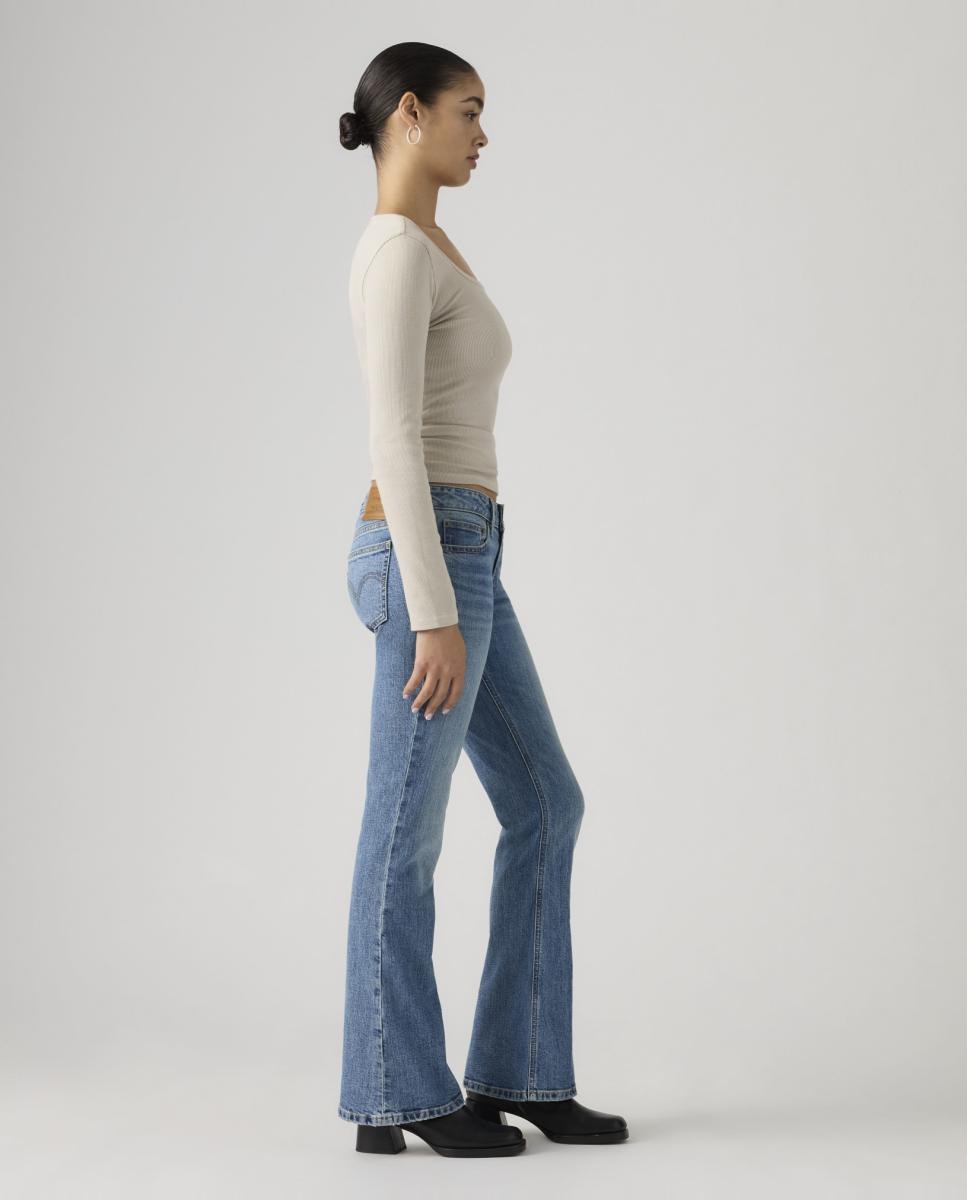 Jeans à Boca de Sino Low Slim Boot com Cintura Baixa Azul-claro-4