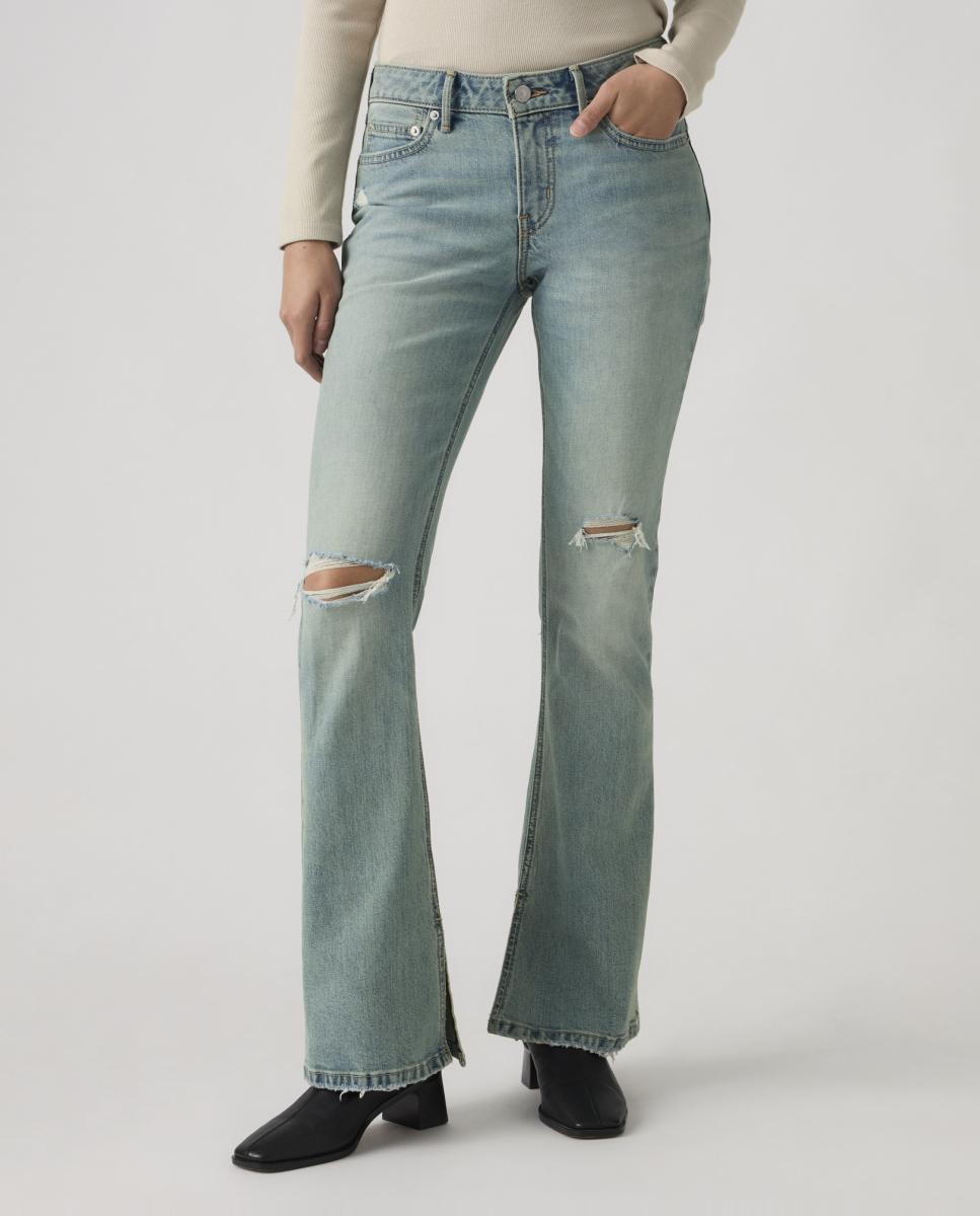 Jeans à Boca de Sino Low Slim Boot com Cintura Baixa Azul-claro-3