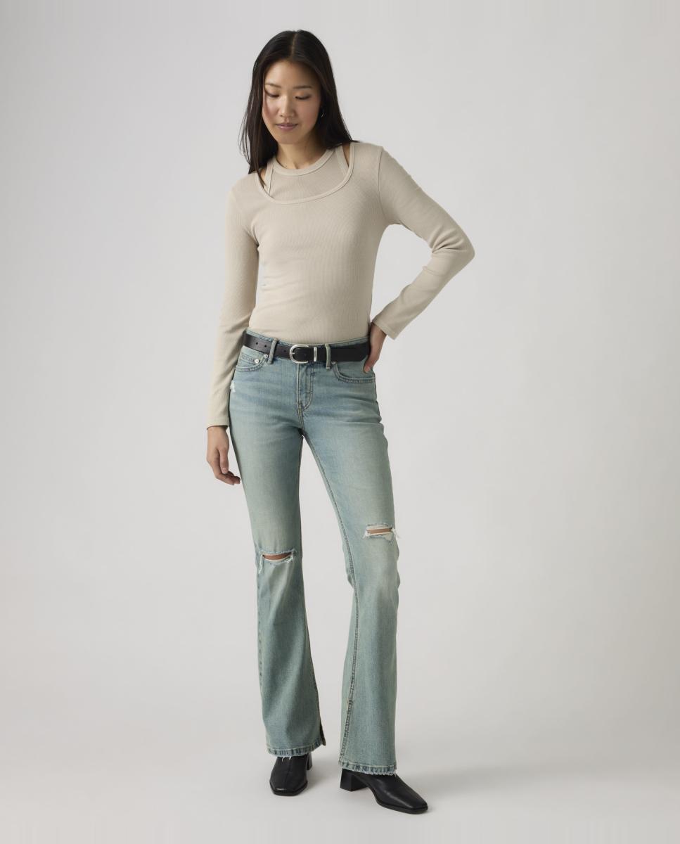 Jeans à Boca de Sino Low Slim Boot com Cintura Baixa Azul-claro-5