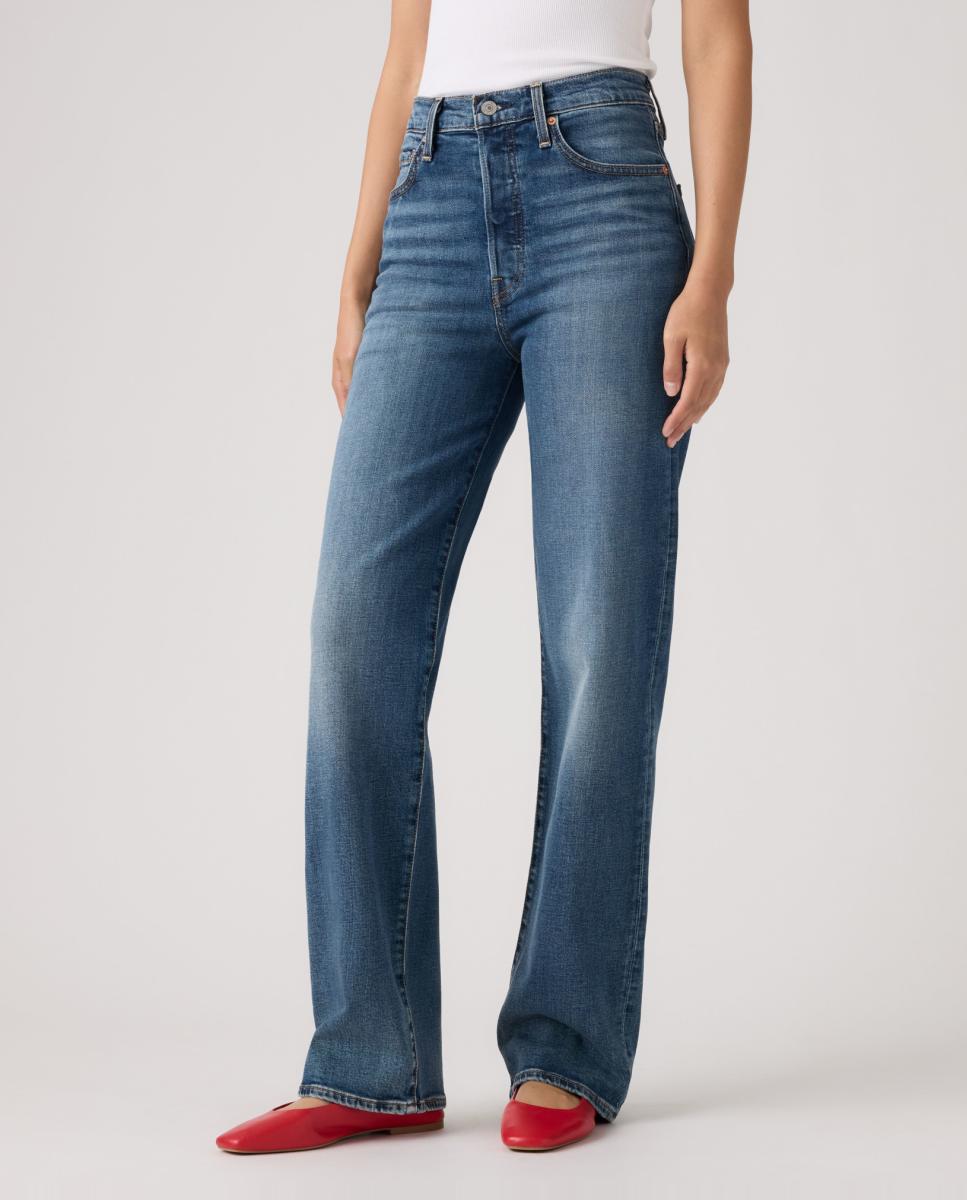 Jeans Straight Ribcage™ Full Length de Cintura Subida Azul-3