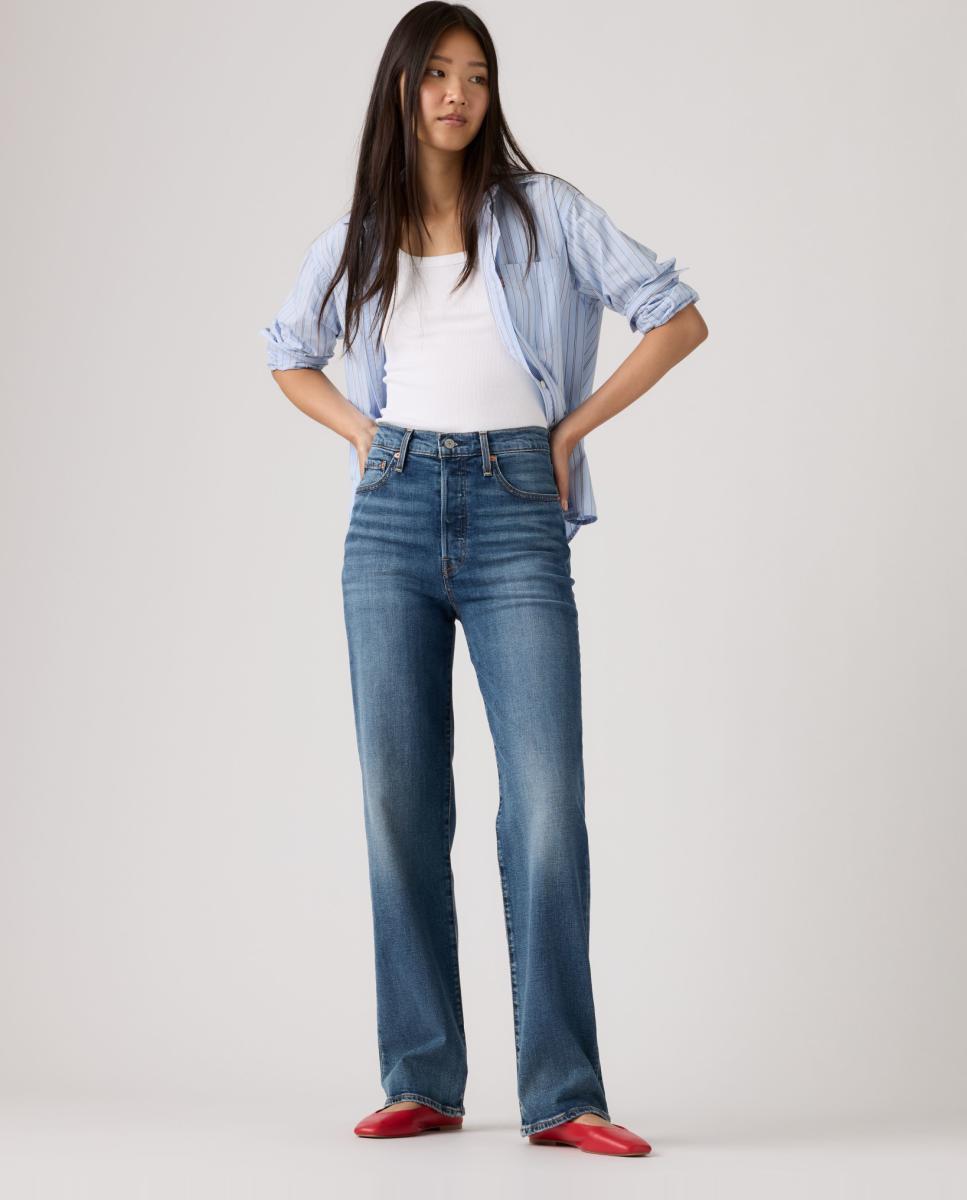 Jeans Straight Ribcage™ Full Length de Cintura Subida Azul-5
