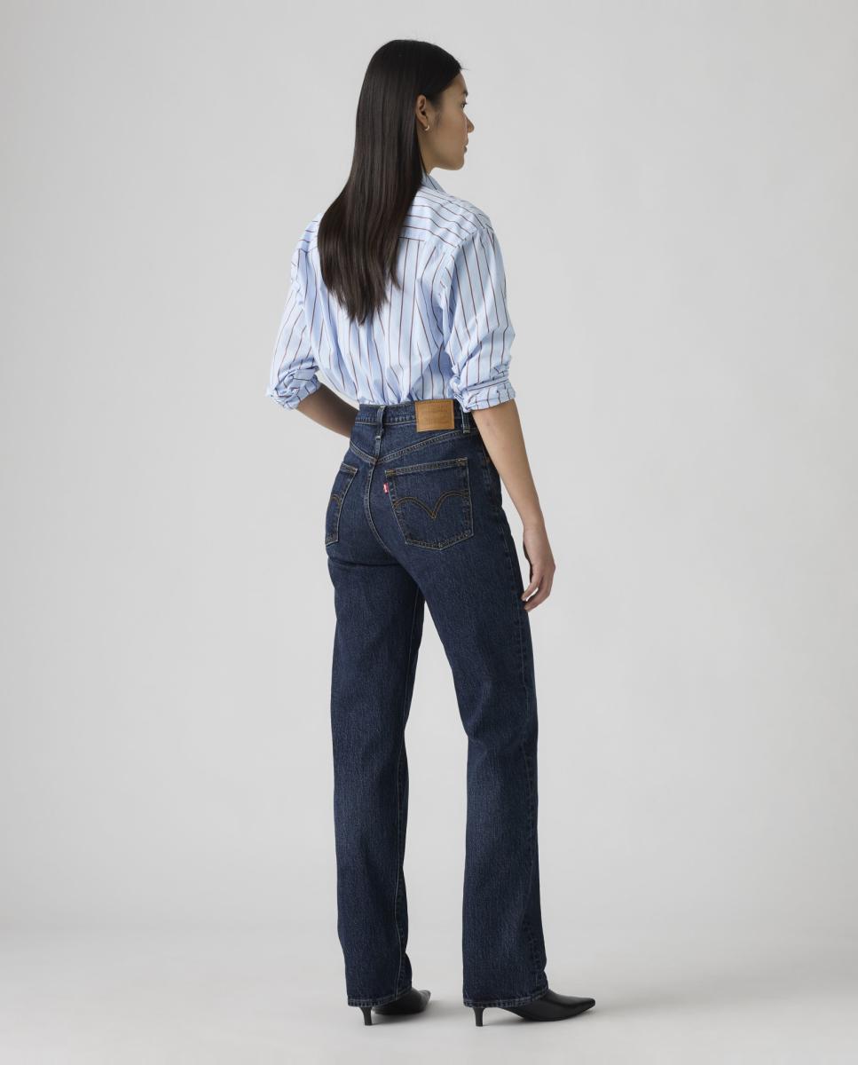 Jeans Straight Ribcage Full Length de Cintura Subida Azul-marinho-2