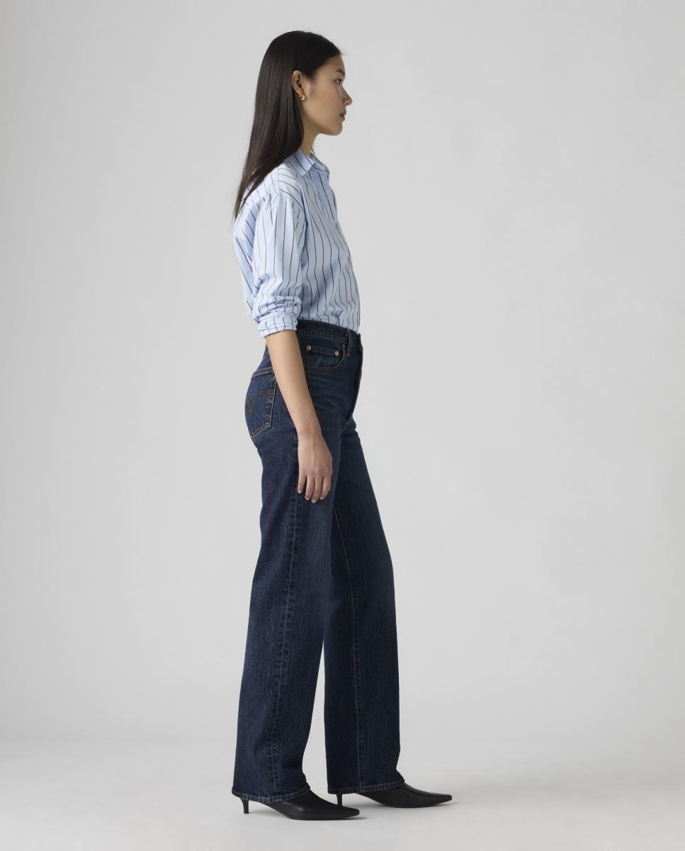 Jeans Straight Ribcage Full Length de Cintura Subida Azul-marinho-4