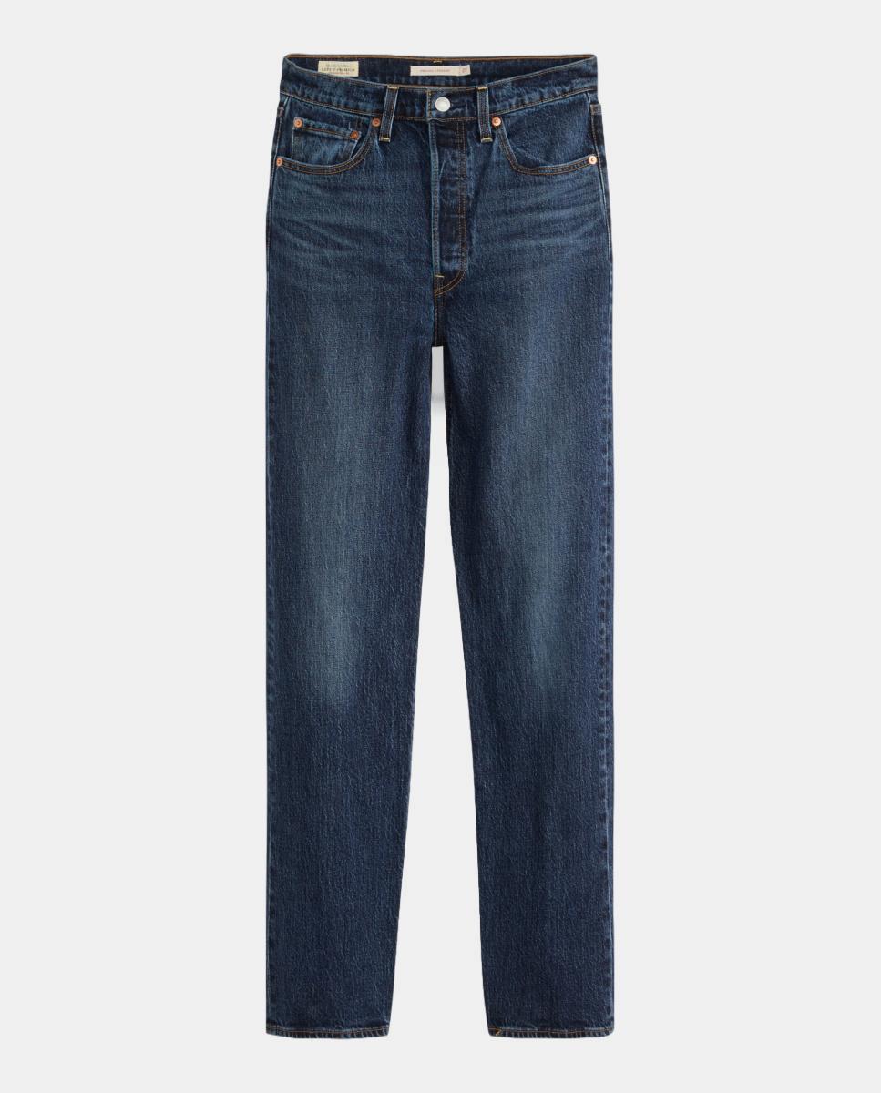 Jeans Straight Ribcage Full Length de Cintura Subida Azul-marinho-5
