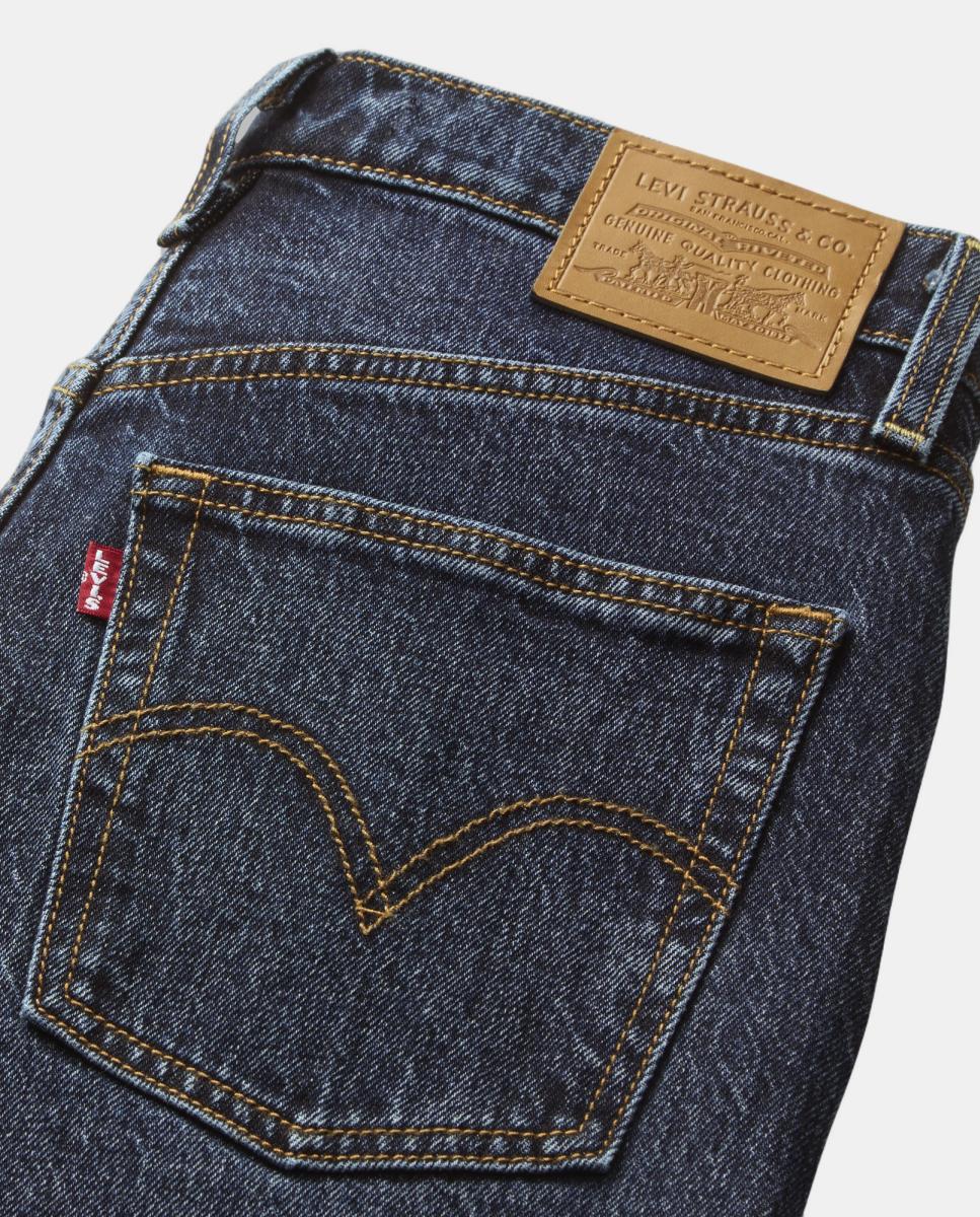 Jeans Straight Ribcage Full Length de Cintura Subida Azul-marinho-6