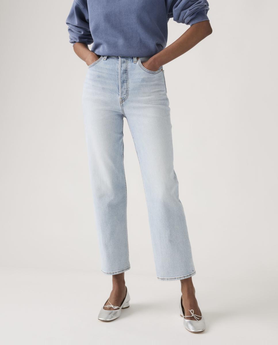 Jeans Straight Ribcage™ Straight Ankle de Cintura Subida Azul-claro-3