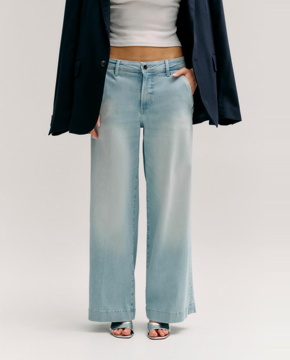 Calça de ganga de senhora Azul-claro-2