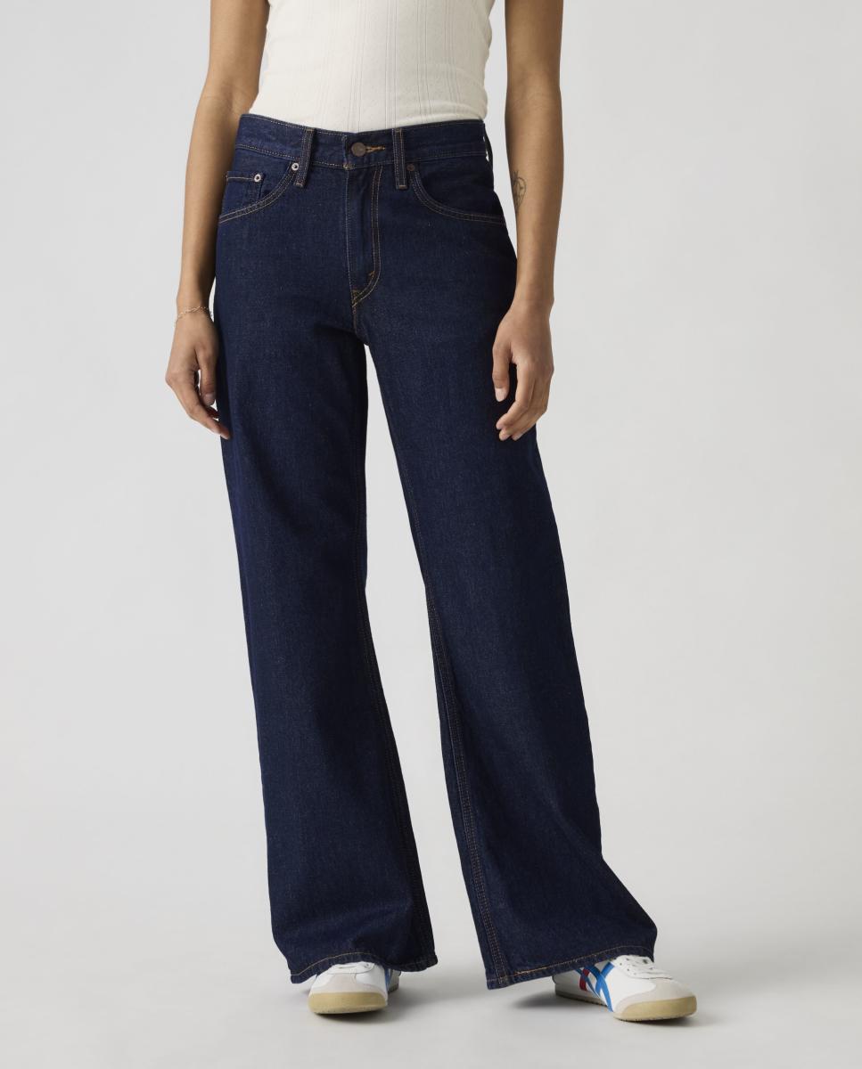 Jeans à Boca de Sino Loose Boot com Cintura Média Azul-índigo-3