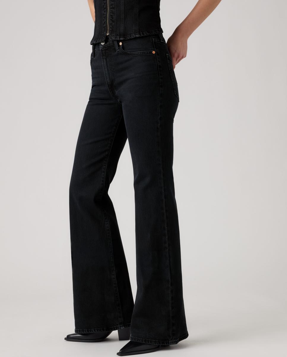 Jeans à Boca de Sino Ribcage? Flare com Cintura Subida Preto-3
