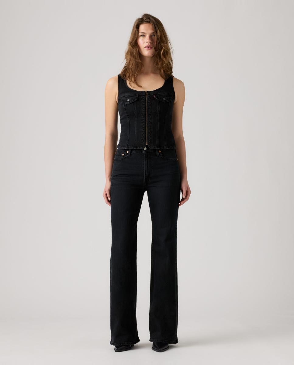 Jeans à Boca de Sino Ribcage? Flare com Cintura Subida Preto-4