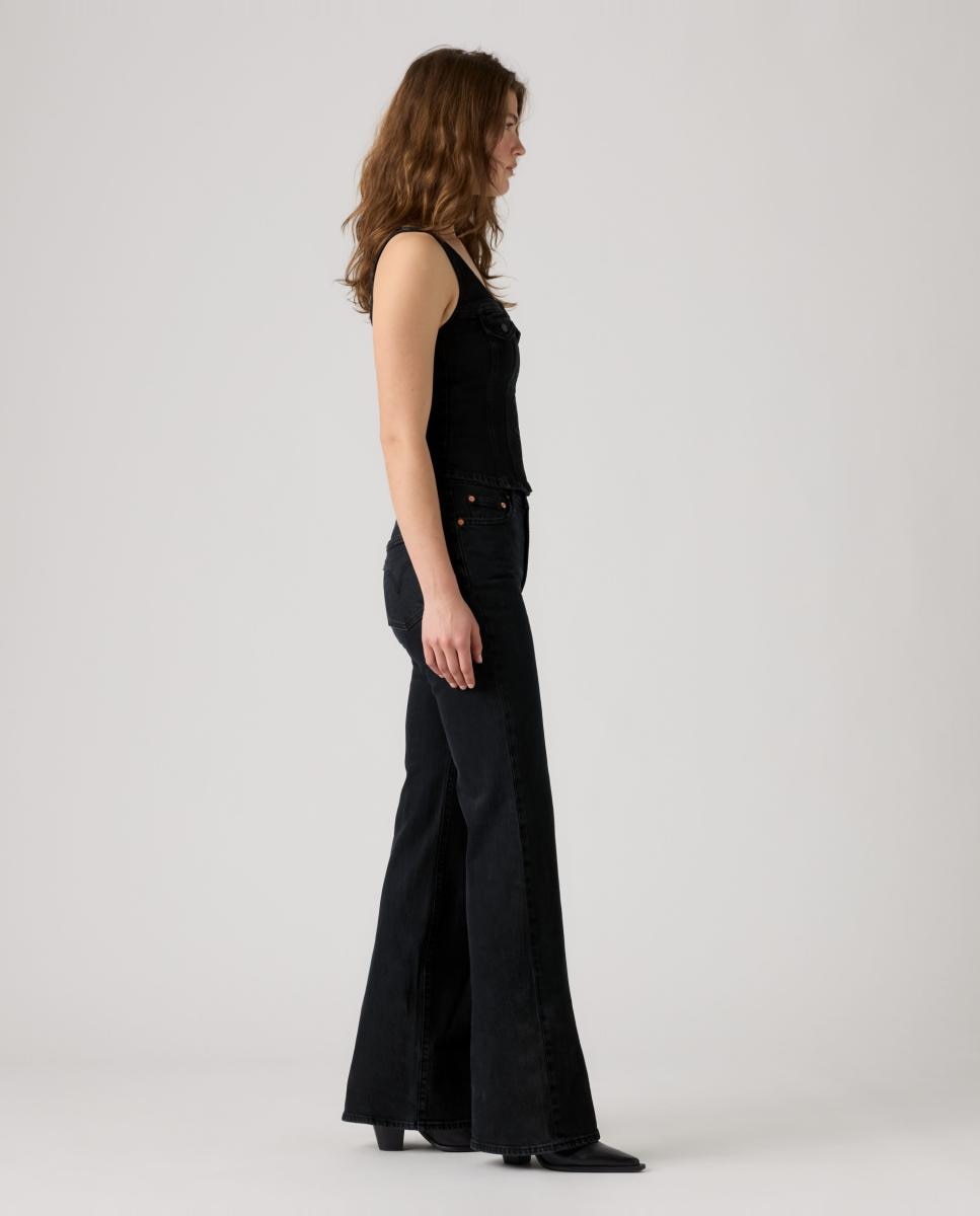 Jeans à Boca de Sino Ribcage? Flare com Cintura Subida Preto-5